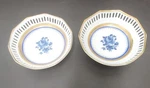 Bavaria Germany Reticulated Porcelain Bowls Blue Rose Gold Trim Pair 5 Dish Set. Fixed Price $19.00.