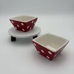 Savino Designs Ceramic Appetizer Bowl 2-PIECE Set Vtg Red Polka Dot 4X4". Fixed Price $11.06.