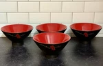 4 - Pier 1 Imports Rice Bowls Black Red Flowers Set Ceramic Footed Soup. Fixed Price $33.60.