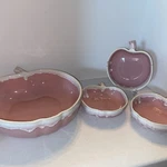 Vintage Ceramic Salad Serving Set Pink Drip Art Pottery Apple Shaped Bowls 4PCS. Fixed Price $23.99.
