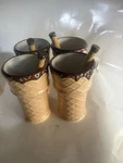 Oneida Ceramic Ice Cream Cone Sundae Glasses Set Of 4 With Spoons. Fixed Price $19.99.