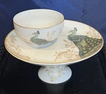 Lot Of 2 Dishes Fifth Peacock Garden Cake Plate & Bowl Porcelain Fine China Guc. Fixed Price $39.99.