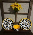 Coton Colors Set Of 2 Ruffle Edge Plates 8" Yellow Trim Dessert/salad & One Bowl. Fixed Price $29.95.
