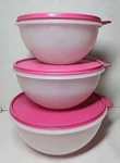 Vintage Nos Tupperware Pink & Clear Set Of 3 Wonderlier Bowls 12, 8 6 Cups. Fixed Price $59.95.