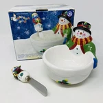 Ceramic Snowman Dip Bowl & Spreader Susan Winglet Boston Warehouse. Fixed Price $12.74.