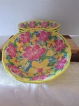 Nicole Miller Melamine Bowl Floral Yellow Pink Hibiscus Fluted Rim Set Of 4 Vgc. Fixed Price $18.00.