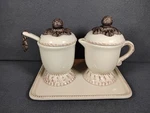 Gg Collection Acanthus Leaf Stoneware Lidded Creamer, Sugar Bowl, And Tray. Fixed Price $79.99.