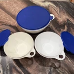 Tupperware 32 Cup 7.8L (2539B-4) & 12 3L (2677B-4) White Bowl Set, Blue Lids. Fixed Price $36.00.