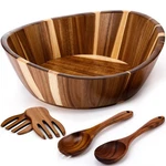 Wooden Salad Bowls Set 12 Inch Wavy Large Acacia Serving With Woo.... Fixed Price $66.39.