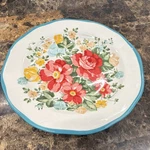 The Pioneer Woman Stoneware Floral Dinner Plate Blue Rim Microwave Safe. Fixed Price $34.99.