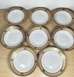 Vintage Gna Fine Porcelain 8 Soup Bowls Set Of Italy Gold Rim. Fixed Price $60.00.