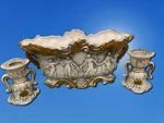 Royal Sealy Japan Three Graces Console Bowl & Candleholders 3PC Set Orig Label. Fixed Price $119.00.