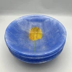 Luminarc France Arcopal Blue Glass Yellow Tulips Bowls 6.5. Fixed Price $56.00.