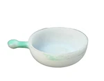Vintage Glasbake Bowl With Handle Milk Glass J-2057-11 Green Usa Made Dwd Damage. Fixed Price $5.00.