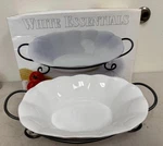 White Essentials Ceramic Serving Bowl With Wrought Iron Stand. Fixed Price $29.99.