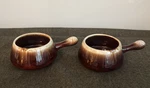Two Vintage Mccoy Usa Pottery Brown Drip Soup Bowls W/ Lug Handle 7054. Fixed Price $14.99.