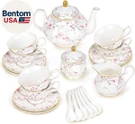 21-PIECE Gold Vine Floral Porcelain Sets With Sugar Bowl Creamer Teacups, En. Fixed Price $117.42.