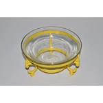 Vintage Glass Fruit Bowl, Yellow Ornate Cast Iron Tripod Stand, Art Deco Style. Fixed Price $64.99.