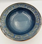 Pier Tunisia Serving Pasta Salad Bowl Large 12 Blue With Tan Embossed Scrolls. Fixed Price $19.95.