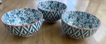 Better Homes And Gardens Teal Scrolls & Diamonds, Coupe, Red Trim Bowl Set Of 3. Fixed Price $22.40.