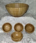Vintage Pampered Chef Bamboo Snack Set / Large Bowl And Four Small For Dips. Fixed Price $17.60.