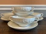 Vintage Wedgewood Cream On Queens Ware Embossed Soup Bowls Set Of 4. Fixed Price $74.25.