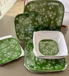 New Temp-tations Green Floral Square Melamine Plates Bowls 4 Place Settings. Fixed Price $24.50.