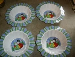 4 New Melamine Snowman Bowls 2" X 5.5" Not Including Scalloped Edges (SU39). Fixed Price $22.99.