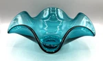 Lenox Organics Wave Ruffle Bowl Turquoise Crystal Glass Made In Poland 11". Fixed Price $46.75.