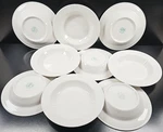(9) Syracuse China Cirrus Soup Bowls Set Vintage White Restaurant Ware Retro Lot. Fixed Price $119.67.