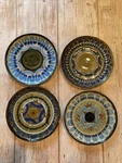 Studio Pottery Plates Set Of 4 Blue Brown Olive Stoneware Artist Signed. Fixed Price $34.00.
