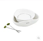 Mud Pie Stacked 4 Pc Olive Set -2 White With Picks New. Fixed Price $27.99.