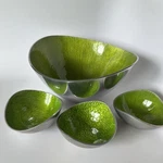 Vtg Simply Designz Green Organic Serveware Bowls 4 Set Polished Silver Exteriors. Fixed Price $55.00.