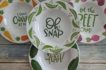 Four (4) Gourmet Basics By Mikasa Quirky Vegetable Pun 9" Porcelain Bowls. Fixed Price $42.40.