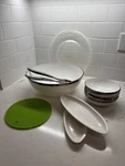 Sabert Salad Plastic Picnic Set 5 Bowls + Serving Utensils Hot Dog Trays. Fixed Price $8.00.