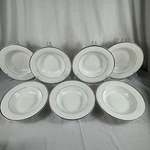 Mikasa Cameo Platinum HK301 Round Flat Bowl Set Of 7 Silver Trim Vguc. Fixed Price $45.00.