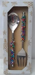 2-PIECE Serving Set Spoon Fork Colorful Jingle Bells Handcrafted From India. Fixed Price $15.00.