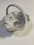 Porcelain Basket German Made Elegant White Floral Design Gold Trim Ring Dish Vtg. Fixed Price $24.00.