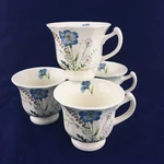 Home Beautiful Breezy Blue JX102 Floral Footed Stoneware Coffee Tea Cup Set 4. Fixed Price $29.99.