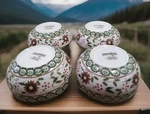 4 Temp-tations By Tara Old World Poinsettia Green Soup Cereal Bowls 6.5". Fixed Price $39.99.