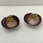 Set Of 2 Sakura Ceramic Fruit Shape Dish Trinket Accent Bowl Plum 4.75" *crazing. Fixed Price $14.95.
