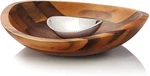 Nambe Braid Collection Chip And Dip Serving Bowl, Acacia Wood & Alloy Metal. Fixed Price $180.00.