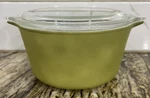 Vintage Pyrex Glass Casserole 1 Qt Avocado Olive Green 473 Clear Lid 470-C. Fixed Price $14.00.