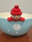 St. Nicholas Square North Pole 6" Bowl Hand Painted Snowman Blue White Ceramic. Fixed Price $5.00.