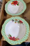 Bowl Lot Of 2 Pioneer Woman Holiday Charm 8.3" Stoneware Footed Green Christmas. Fixed Price $35.00.