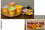 Sweet Treat Ice Cream Set 4 Plastic Dbl Wall Dessert Dishes & Matching Spoons. Fixed Price $16.68.