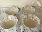Vintage Hankook Sunnycraft Pottery, 7 Inch Bowl With Brown/ Tan Rings, Set Of 4. Fixed Price $11.00.