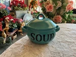 Mainstays Double Handle Labeled Soup Bowl W/ Lid Aqua Ceramic. Fixed Price $12.95.