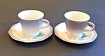 4 Pc Mikasa Country Place 2 Cups Saucers Coordinating Patterns Blue Rim Japan. Fixed Price $12.95.