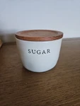 Hearth & Hand With Magnolia Sugar Cellar Bowl Stoneware Canister W/ Wood Lid. Fixed Price $21.00.